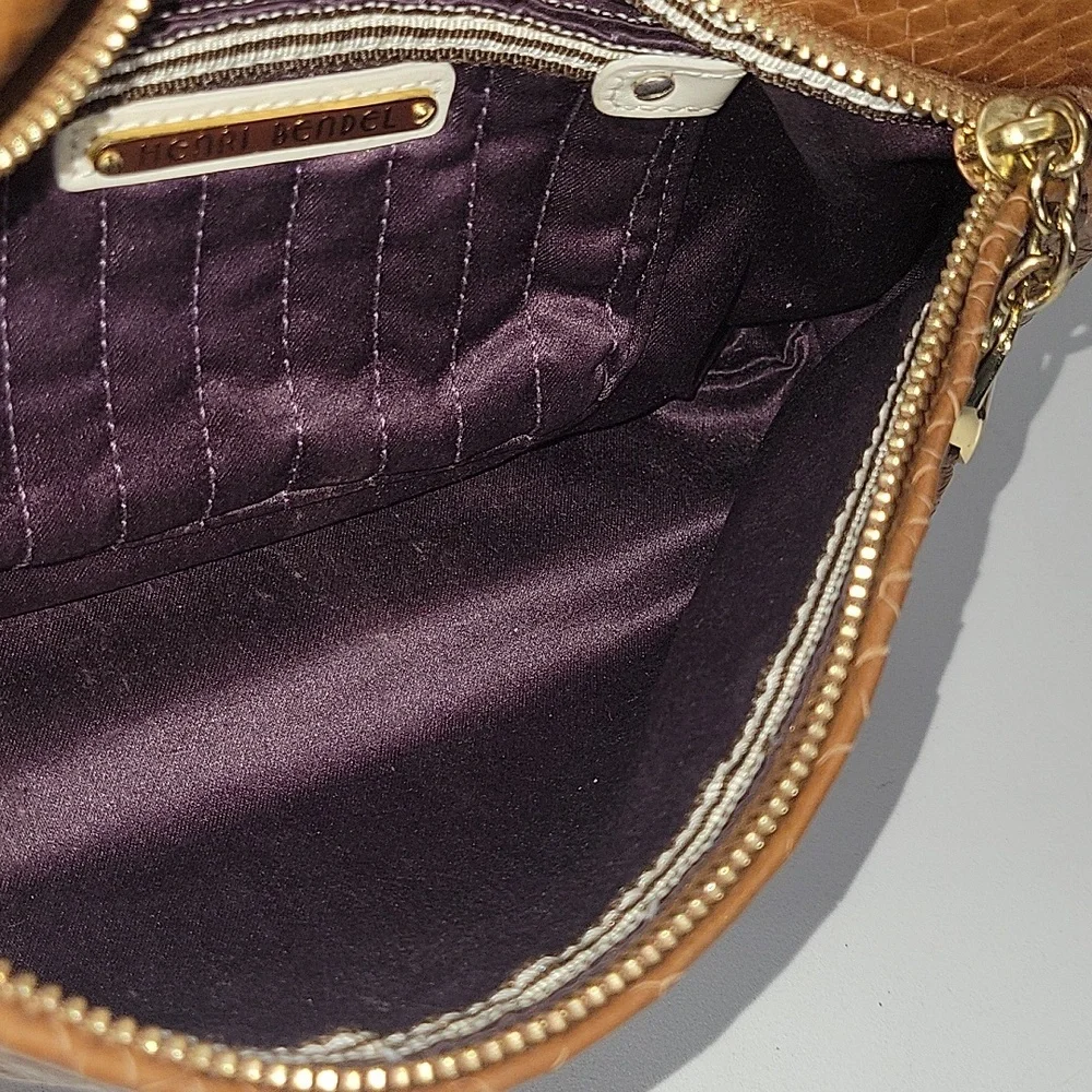 Henri Bendel Tan Snake Skin Embossed Leather Clutch Bag